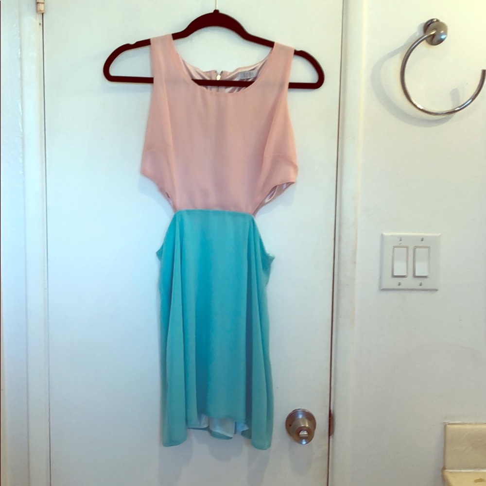 Pink and blue cut out mini dress.